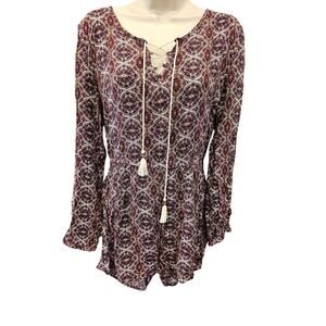 NWT Cape Juby Romper Womens M Maroon Purple Paisley Print Long Sleeve casual NEW